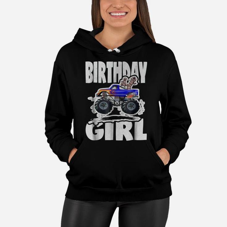 Fourth Birthday Girl Big Monster Truck & Creepy 4 Women Hoodie