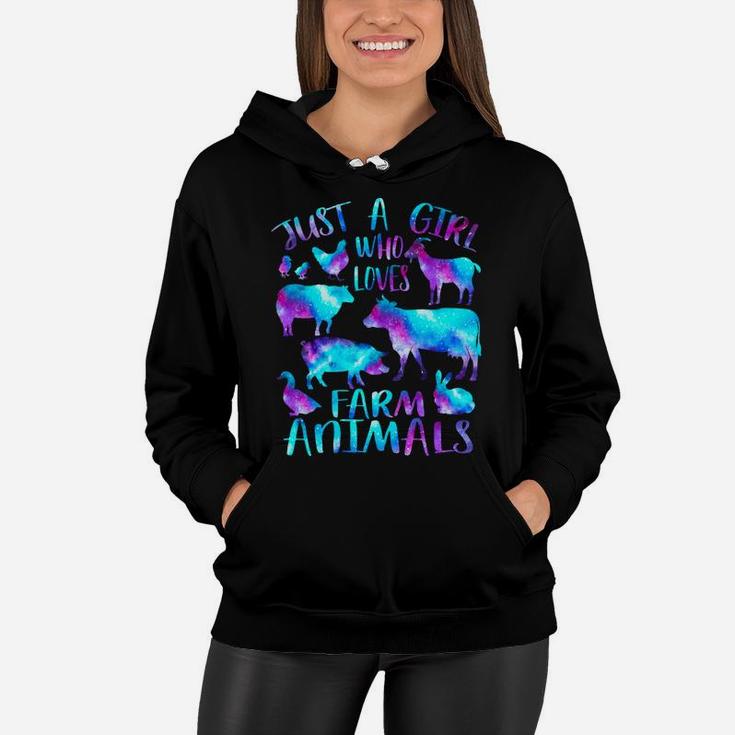 Just A Girl Who Loves Farm Animals - Galaxy Cows Pigs Goats Women Hoodie