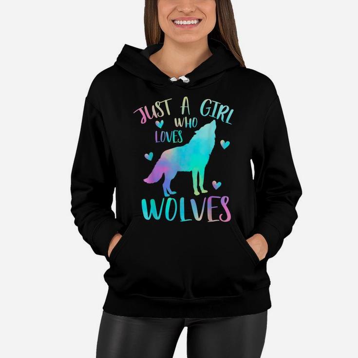 Just A Girl Who Loves Wolves Watercolor Cute Wolf Lover Gift Women Hoodie