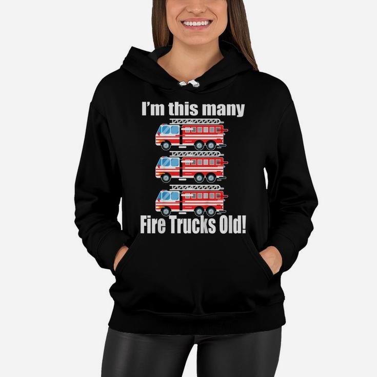 Kids 3Rd Birthday Shirt Boy I'm This Many Fire Trucks Old Gift Women Hoodie