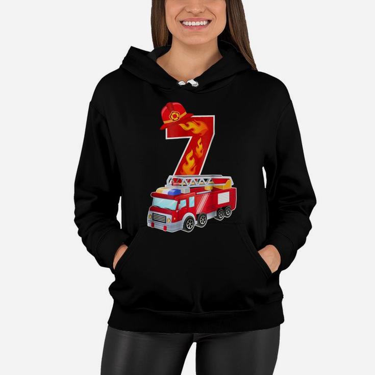 Kids 7Th Birthday Party Fire Truck Toddler Age 7 T Shirt Women Hoodie