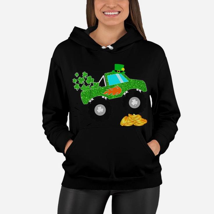 Kids Saint Patricks Day Gift For Monster Truck Lover Boy Shamrock Women Hoodie