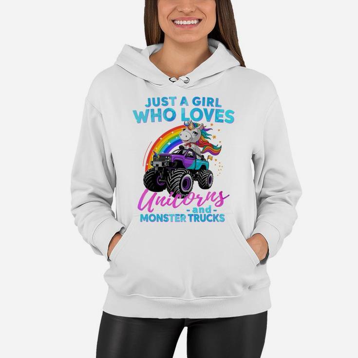 Just A Girl Who Loves Unicorns And Monster Trucks Girls Kids Sweatshirt Women Hoodie