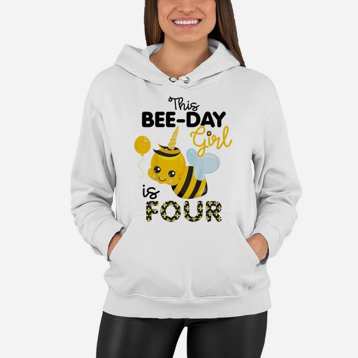Kids 4Th Birthday Girl Bee Themed 4 Year Old Bday Matching Party Women Hoodie