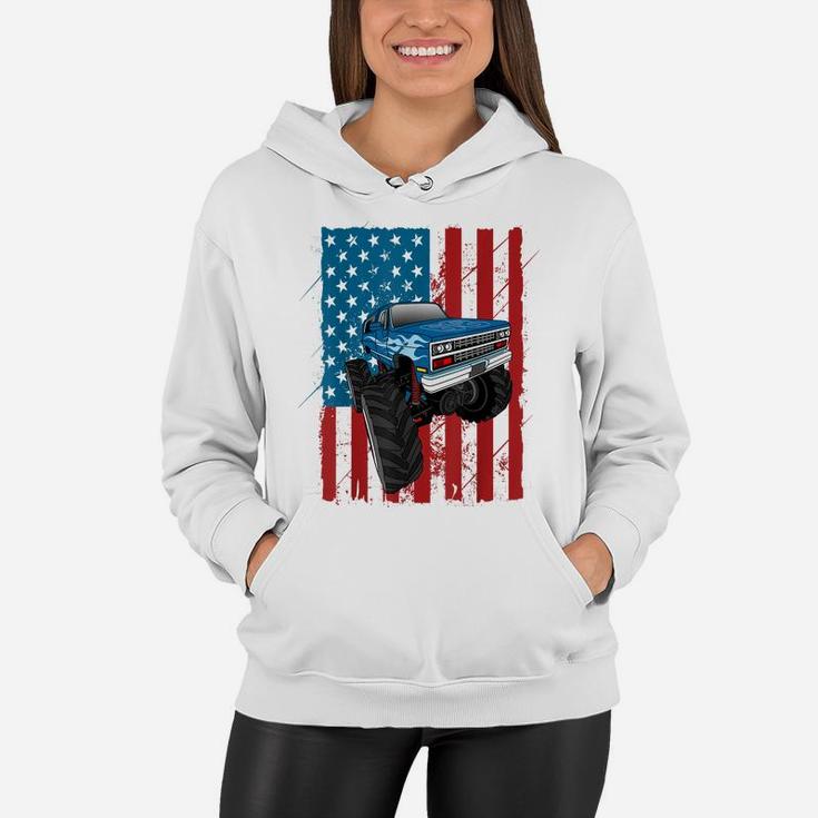 Monster Truck American Flag Cars Racing Boys Gift Women Hoodie