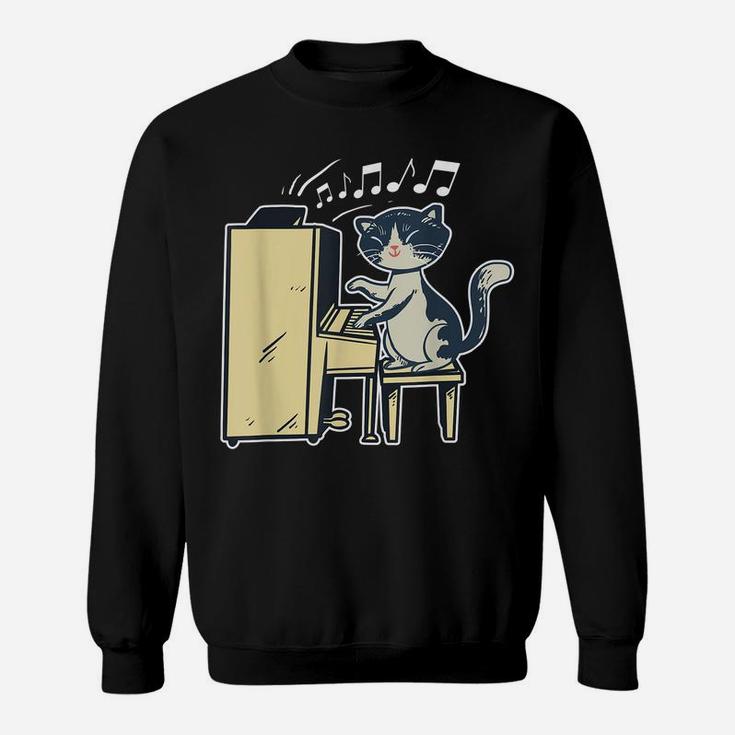 A Cute Cat Playing The Piano Funny Pianist Sweatshirt