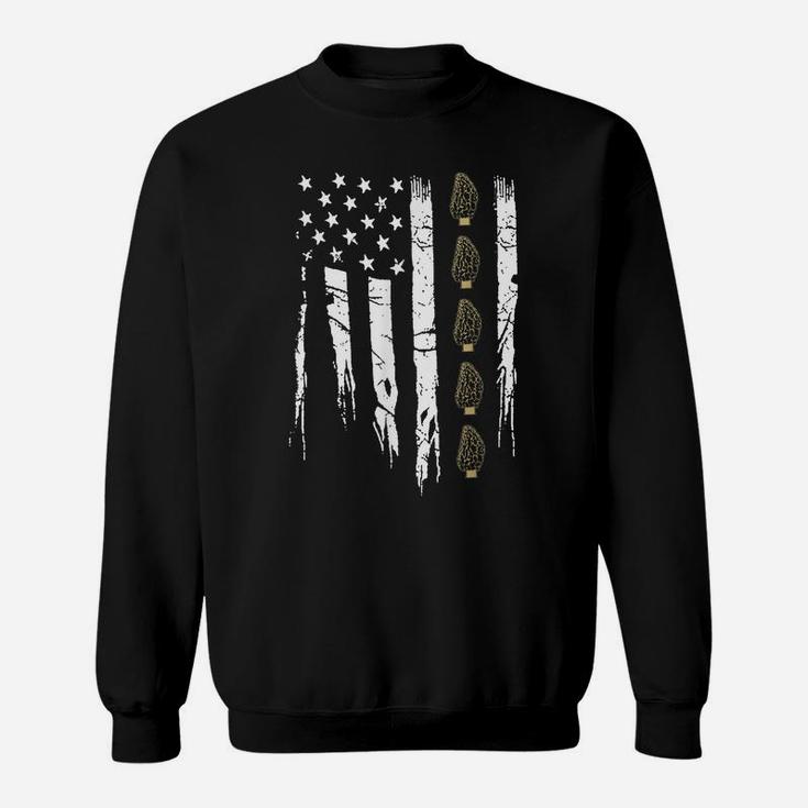 American Mushroom Hunter T Shirt With Morels In Usa Flag Sweatshirt