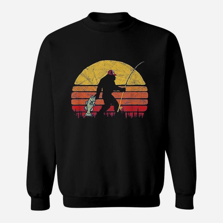 Bass Fishing Funny Bigfoot In Trucker Hat Retro Graphic Sweatshirt