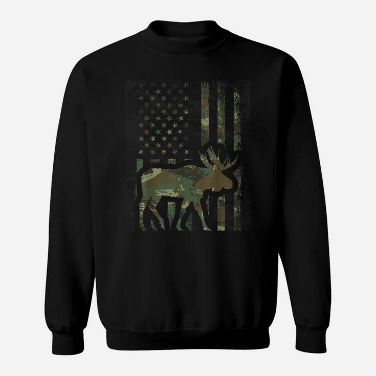 Camo American Flag Moose Hunting Gift For Hunter Moose Lover Sweatshirt
