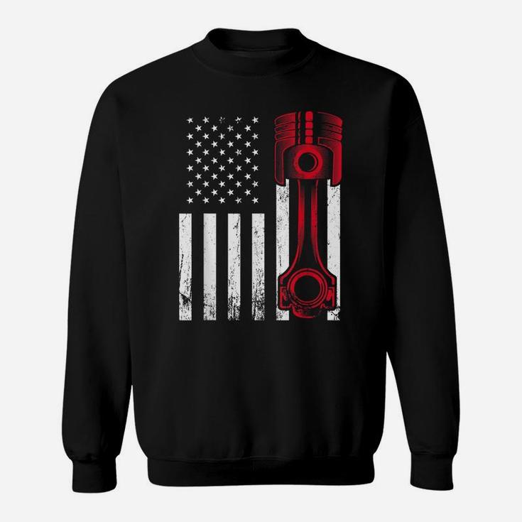 Car Enthusiast - American Flag Piston Muscle Car Gift Sweatshirt