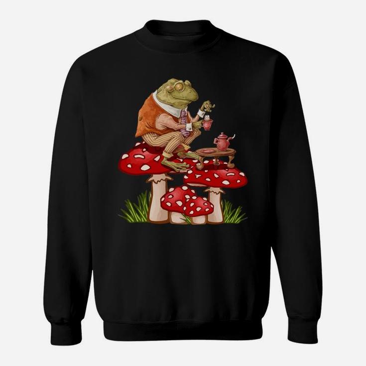 Frog Drinking Tea Mushroom Aesthetic Cottagecore Sweatshirt