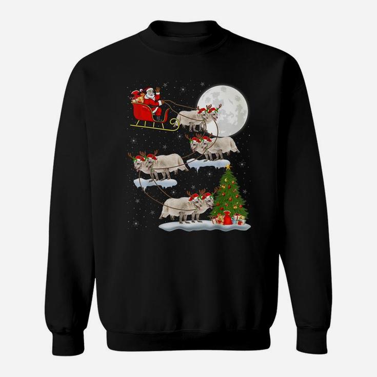 Funny Xmas Lighting Tree Santa Riding Arctic Fox Christmas Sweatshirt
