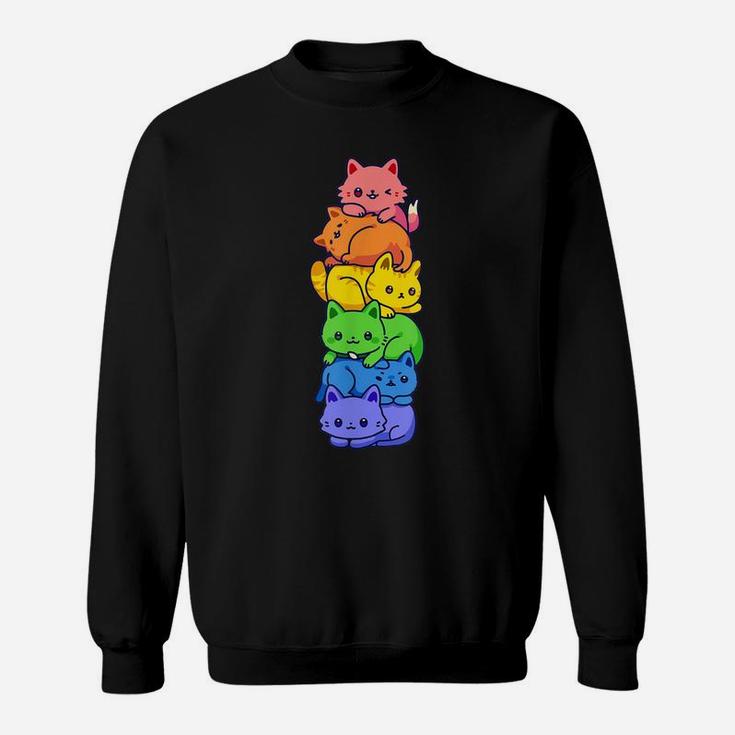 Gay Pride Cat Lgbt Kawaii Cats Pile Cute Anime Rainbow Flag Sweatshirt