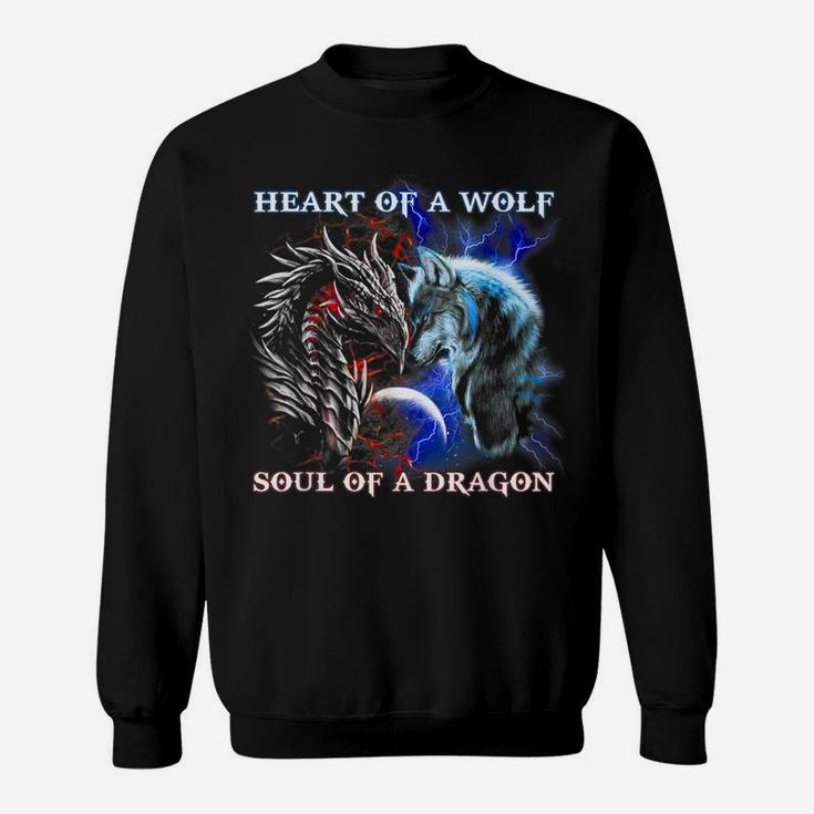 Heart Of Wolf Soul Of A Dragon - Cool Dragon - Wolf Warrior Sweatshirt