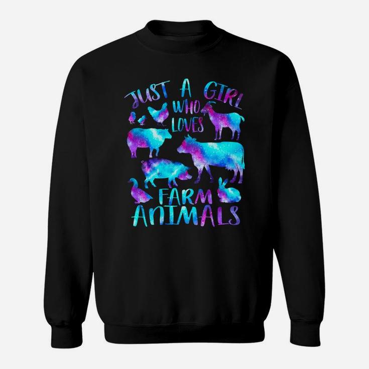 Just A Girl Who Loves Farm Animals - Galaxy Cows Pigs Goats Sweatshirt