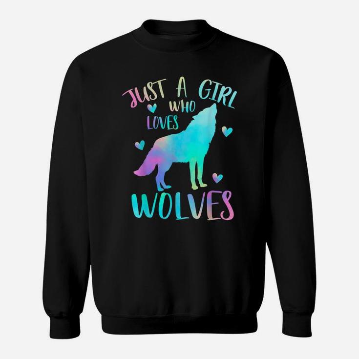 Just A Girl Who Loves Wolves Watercolor Cute Wolf Lover Gift Sweatshirt