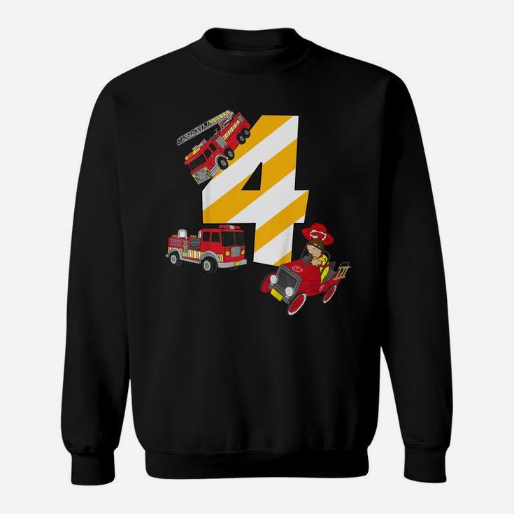 Kids 4Th Birthday  Boys Fire Truck Firefighter Gift Birthd Sweatshirt