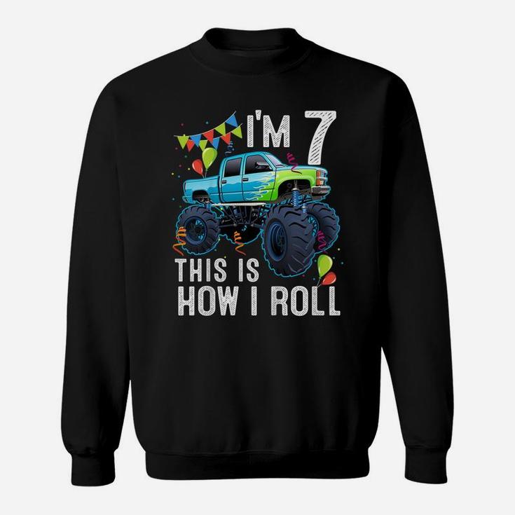 Kids 7 Year Old Shirt 7Th Birthday Boy Kid Monster Truck Car Sweatshirt