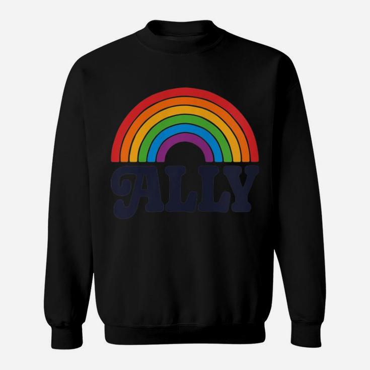 LGBTQ Ally Pocket Retro Vintage Gay Pride LGBT Rainbow Flag Sweatshirt