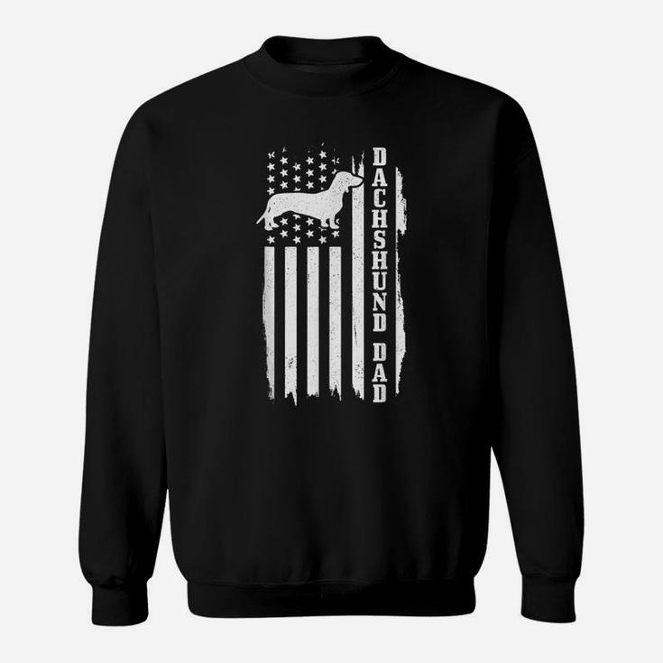 Mens Dachshund Dad Vintage American Flag Patriotic Weiner Dog Sweatshirt