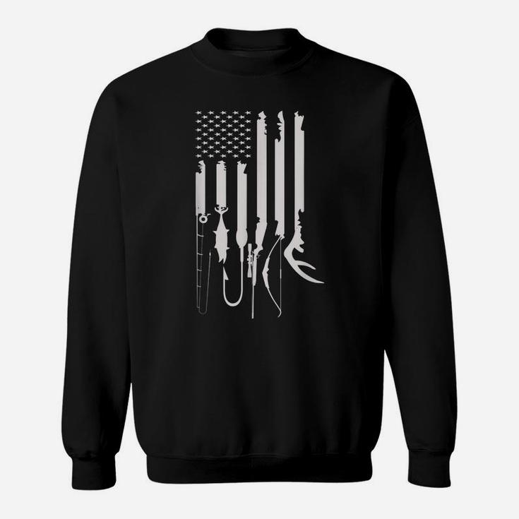 Mens Hunting Fishing Usa Flag American Themed Decor Sweatshirt