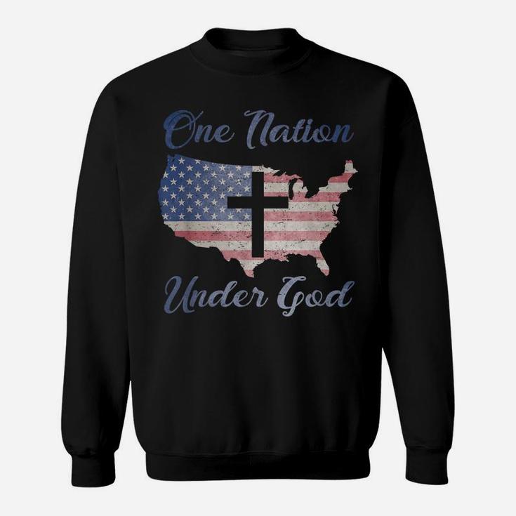 One Nation Under God Christian Cross American Flag Usa Map Sweatshirt