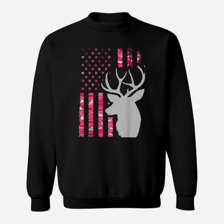 Pink Camo American Flag Camouflage Buck Hunting Shirt Women Sweatshirt