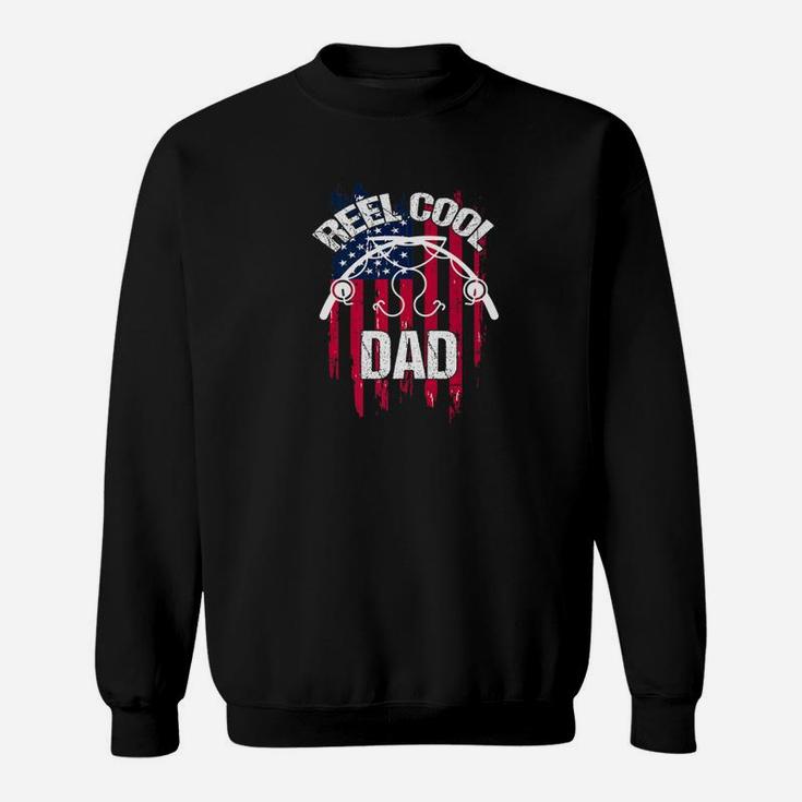 Reel Cool Dad Fishing Daddy Gift Rod Flag Bass Fish Sweatshirt