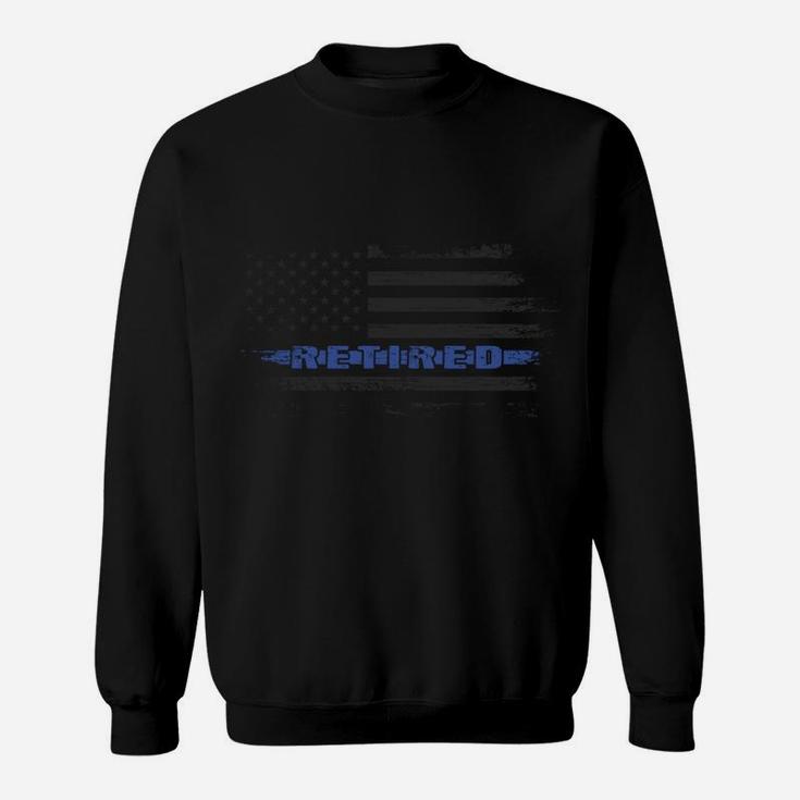 Retired Police Officer Blue Line Distressed American Flag Sweatshirt Sweatshirt