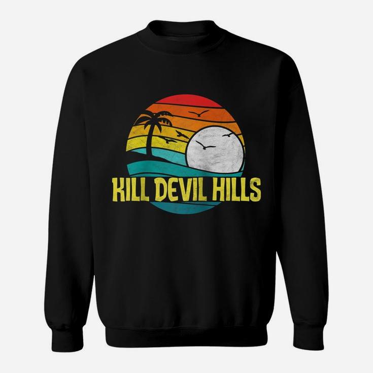 Retro Kill Devil Hills Beach Sun & Surf Eighties Graphic   Raglan Baseball Tee Sweatshirt