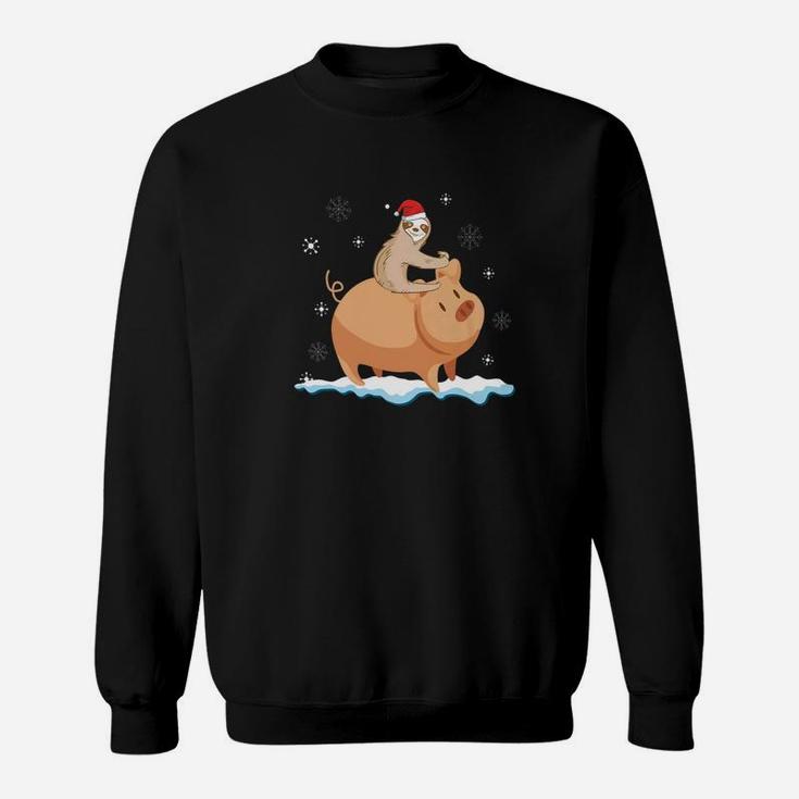 Sloth Riding Pig Walking Around Snow Christmas Cute Sweatshirt