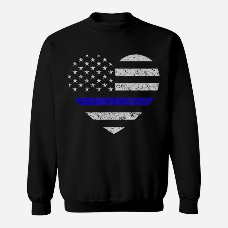 Thin Blue Line American Flag Heart Police Sweatshirt
