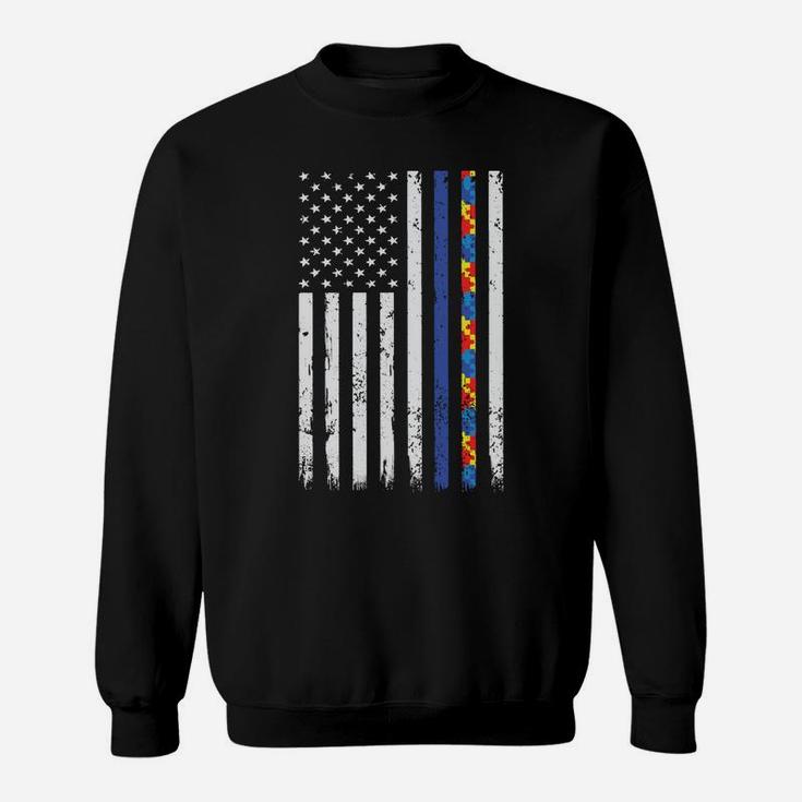 Thin Blue Line Police Support Autism 4Th July Mom Dad Flag Sweatshirt Sweatshirt