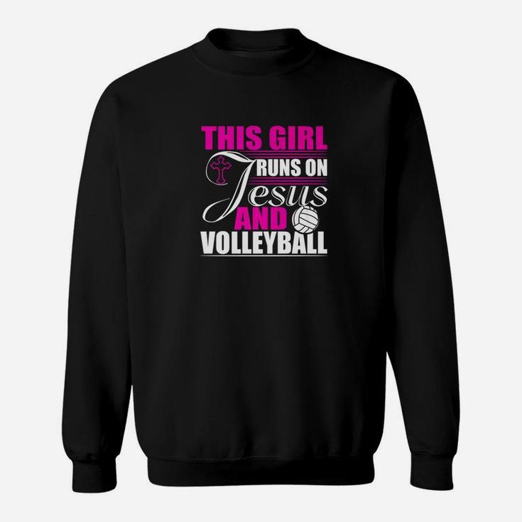 This Girl Runs On Jesus And Volleyball Christian Sweatshirt