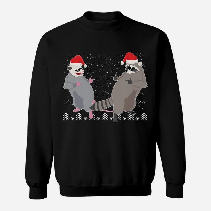 Trashin Through The Snow Garbage Gang Opossum Raccoon Santa Sweatshirt Sweatshirt