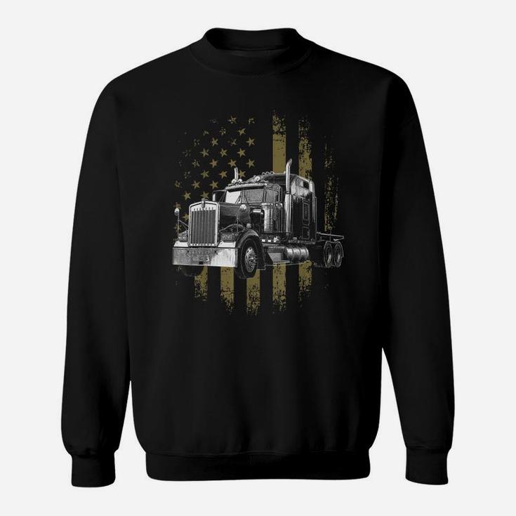 Trucker American Flag Big Rig Semi-Trailer Truck Driver Gift Sweatshirt