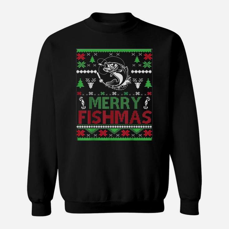 Ugly Fishing Christmas Bass Fish Apparel, Merry Fishmas Sweatshirt