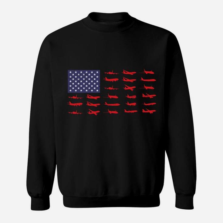 Us Flag Airplanes Patriotic Aviation American Pilot Gift Sweatshirt Sweatshirt