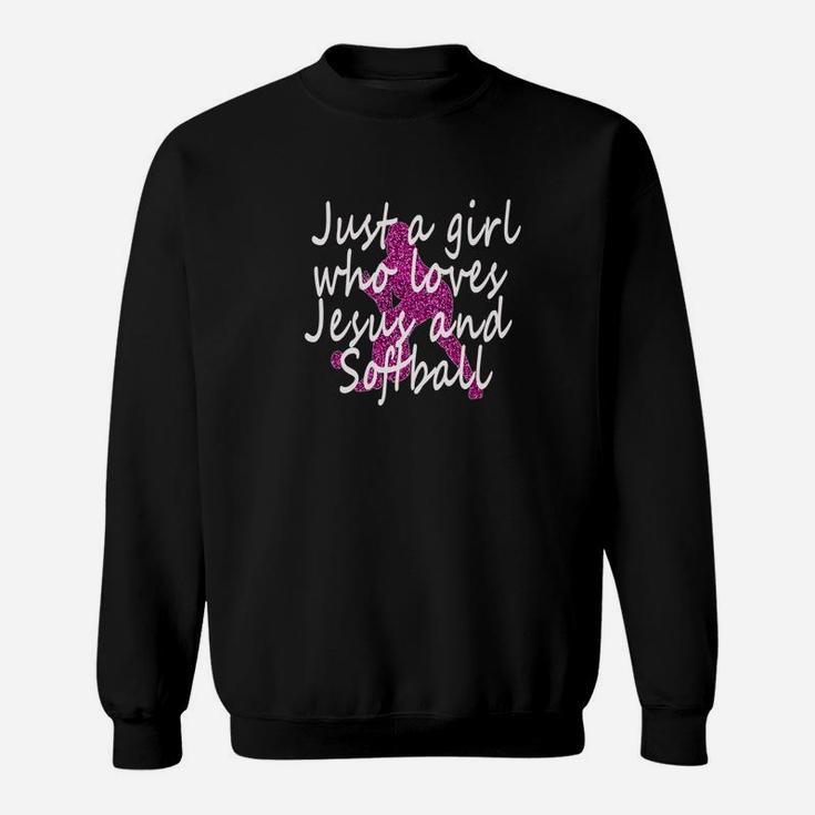 Womens Just A Girl Loves Jesus Softball Gift Sweatshirt