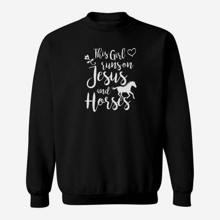 Womens This Girl Runs On Jesus Horses Racing Riding Gift Sweatshirt