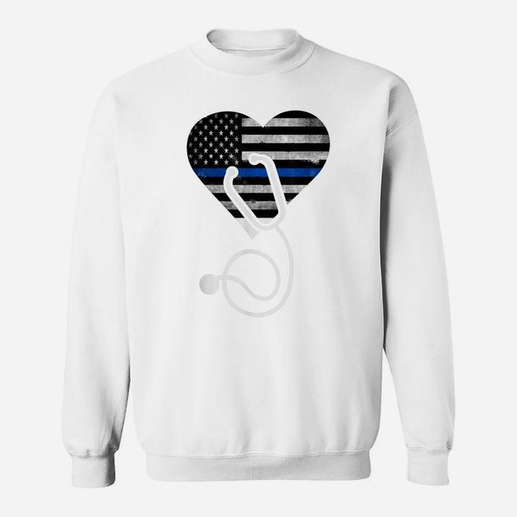 American Flag Heart With Police Thin Blue Line Nurse Rn Lvn Sweatshirt