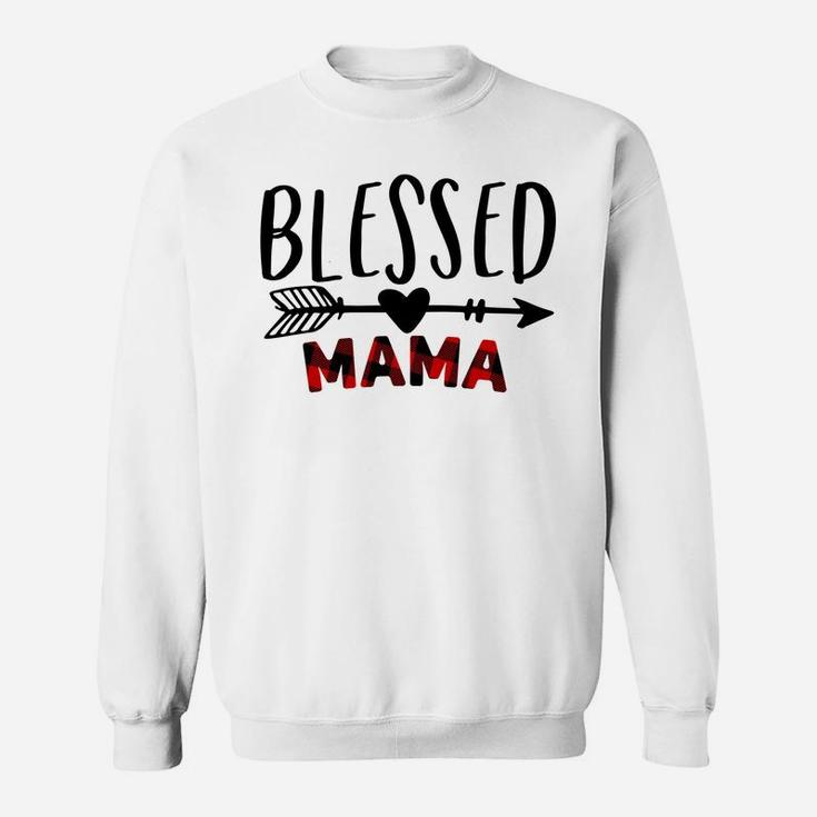 Blessed Mama Shirt - Mom Life - Red Buffalo Plaid Sweatshirt Sweatshirt