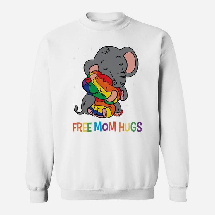 Free Mom Hugs LGBT Mother Elephant Rainbow Womens Sweatshirt