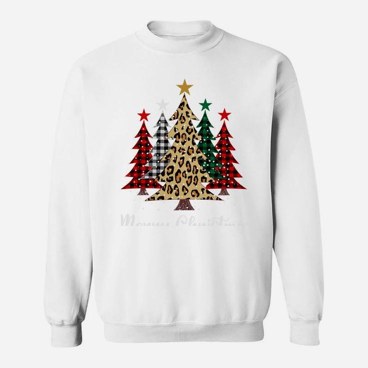 Merry Christmas Trees With Buffalo Plaid & Leopard Design Sweatshirt Sweatshirt