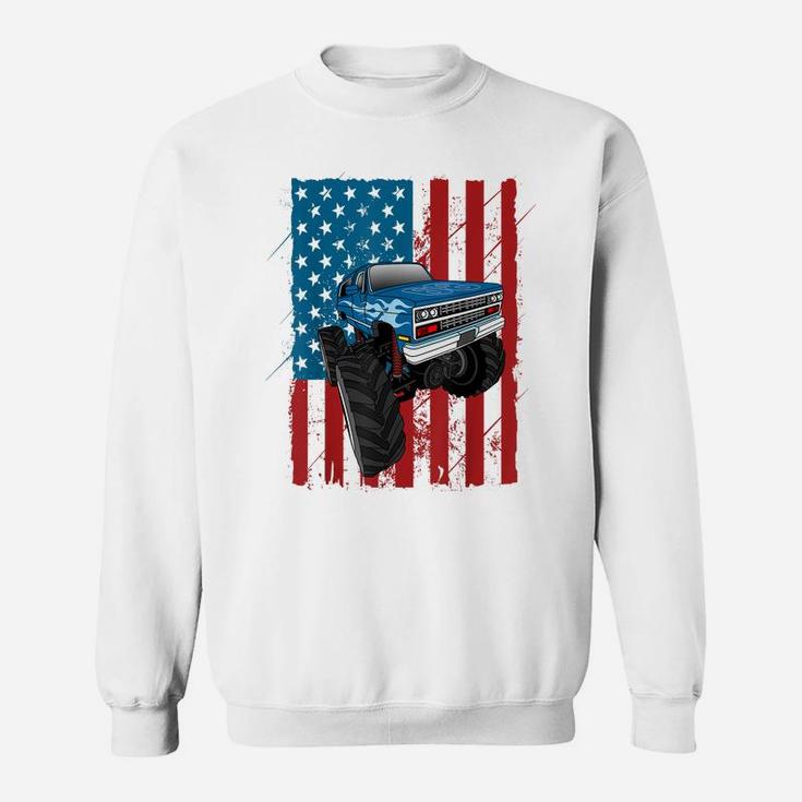 Monster Truck American Flag Cars Racing Boys Gift Sweatshirt