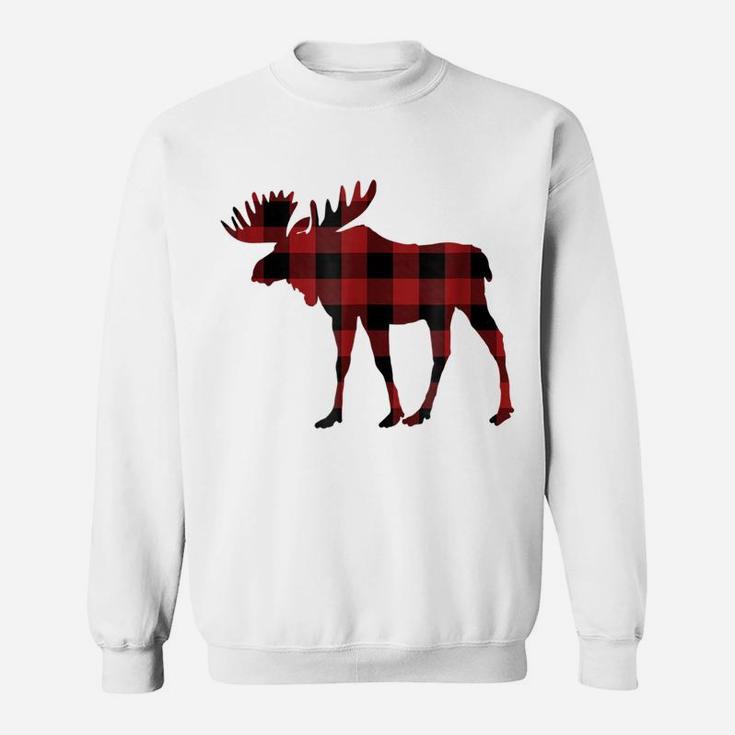 Red & Black Buffalo Plaid Flannel Christmas Moose Tshirt Sweatshirt