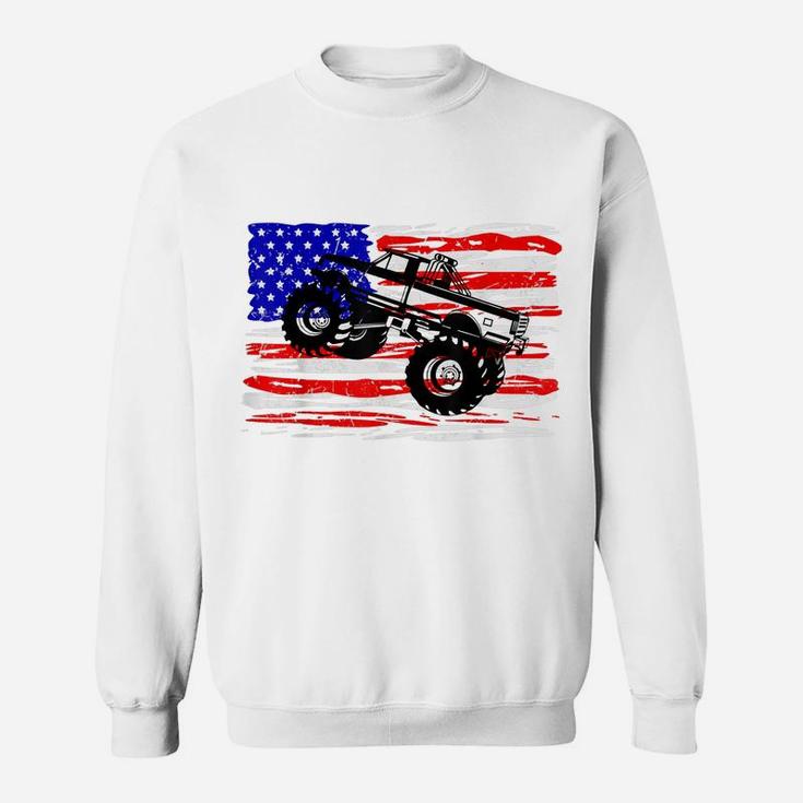 US Flag Monster Truck Tshirt American Trucks Cars Lover Tee Sweatshirt