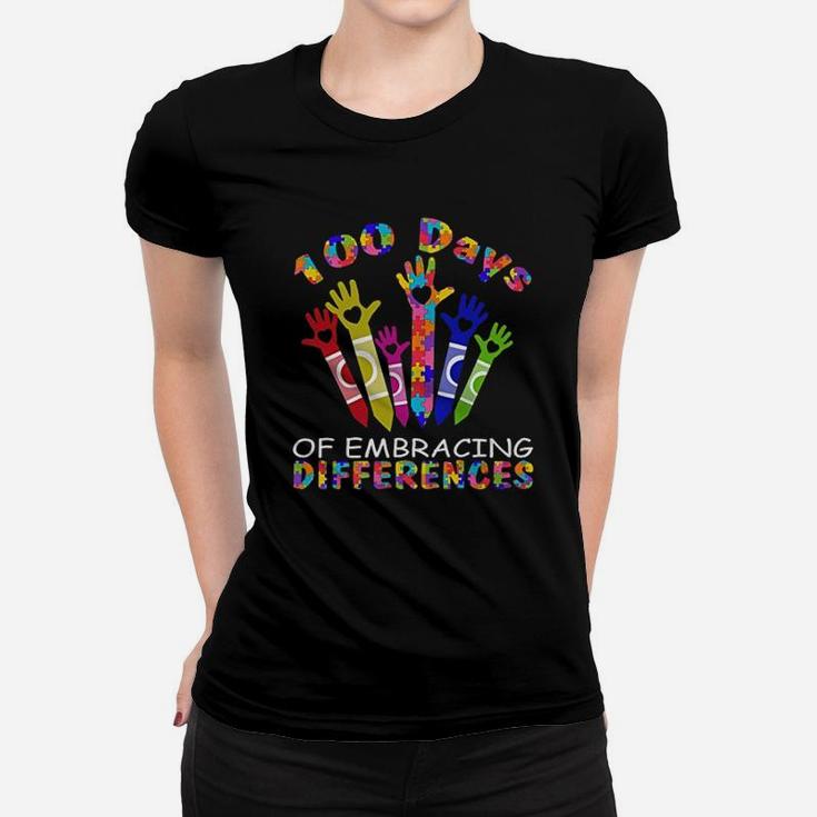 100 Days Of Embracing Differences Crayon School Awareness Women T-shirt