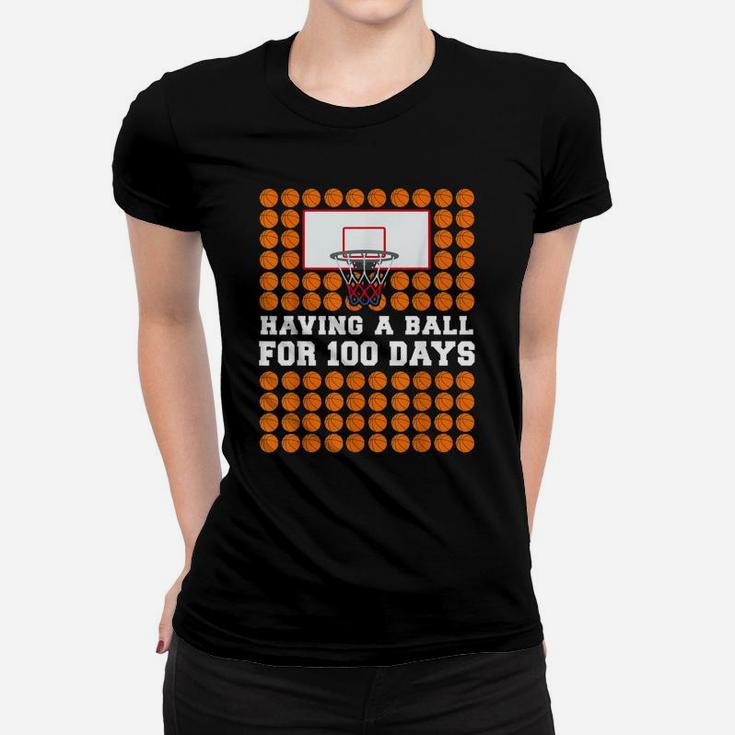 100 Days Of School Basketball 100th Day Balls Gift Women T-shirt