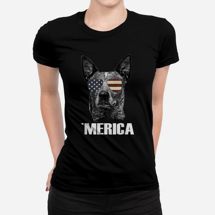 4Th July Blue Heeler Dog Merica Patriotic Usa Us Flag Gift Women T-shirt
